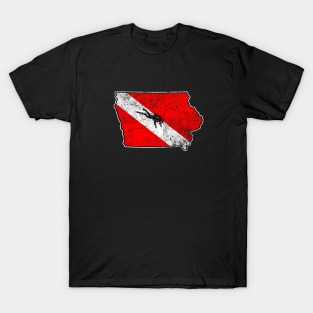 Iowa Dive Flag Scuba Diving State Map Dive Flag Distressed T-Shirt